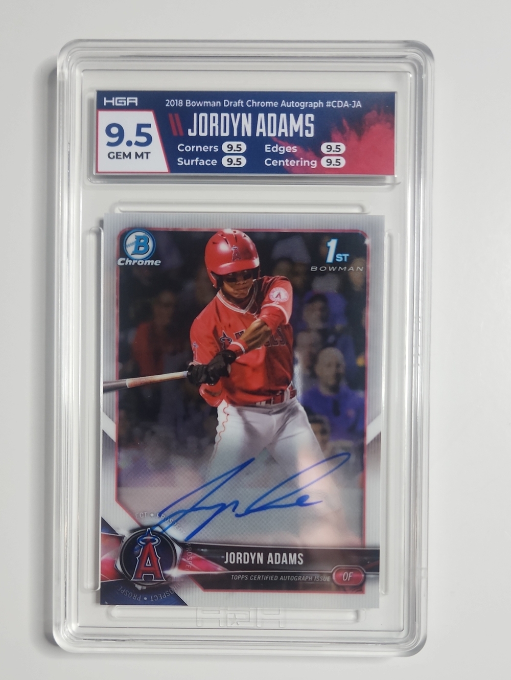 Jordyn Adams ~ 2018 Bowman Draft Chrome ~ 1st~ Rookie ~ On Card Auto ~ HGA 9.5